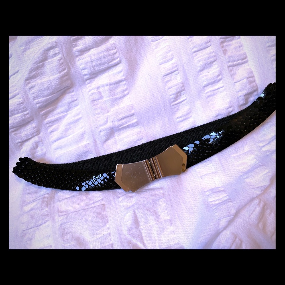 Vintage black scales bow buckle stretchy belt